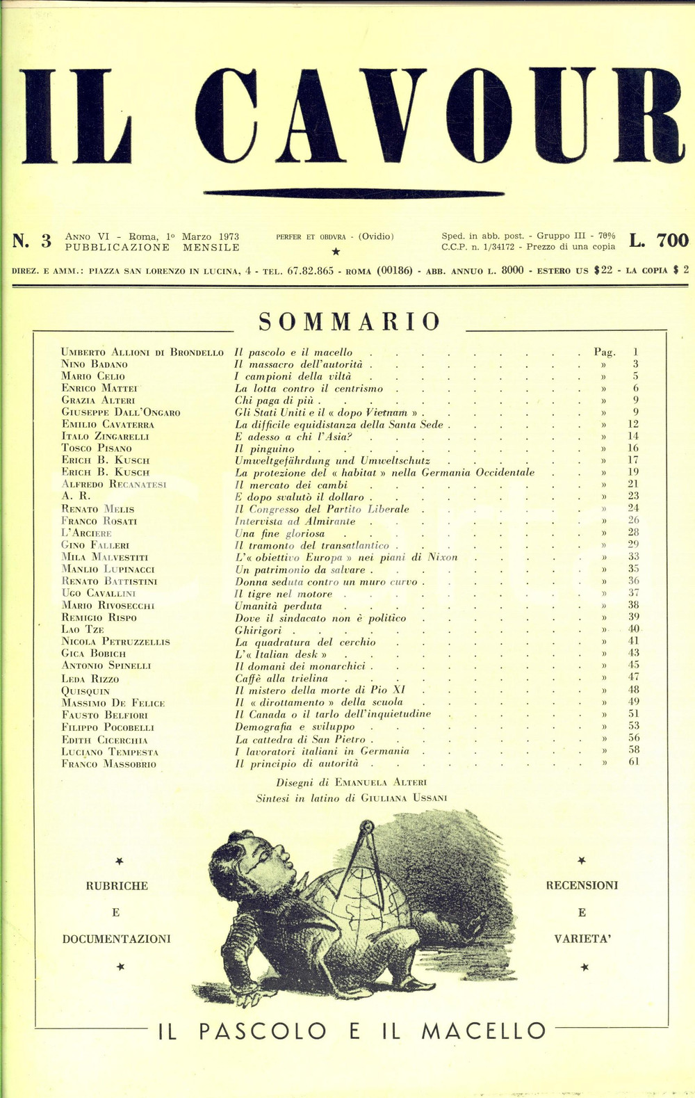 Giornale, rivista storica 1973 IL CAVOUR Intervista a Giorgio ALMIRANTE Rivista mensile  Anno VI nÂ° 3 1