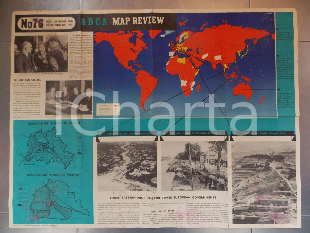 Materiale pubblicitario d’epoca 1950 ca ABCA Map review 1945  nÂ° 76  SAIGON PALESTINE Manifesto 100x70 1