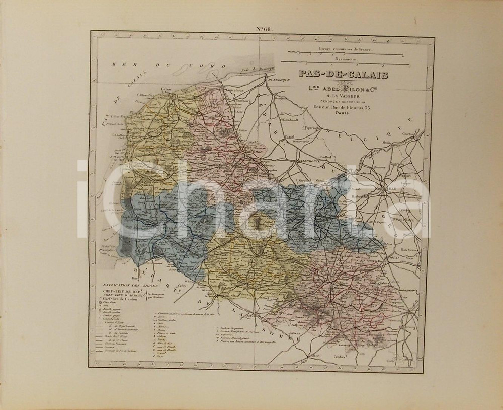 Stampa, bozzetto originale 1870 ca Grand Atlas DÃ©partemental de la France  PasdeCalais Ed. PILON Tav 66 1