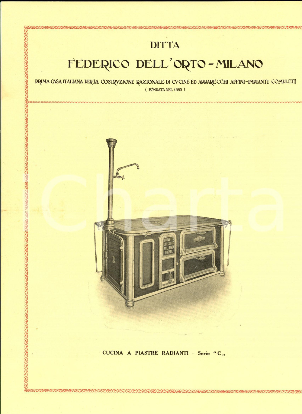 Materiale pubblicitario d’epoca 1925 ca MILANO Federico DELL ORTO Cucina a piastre radianti serie C PubblicitÃ  1