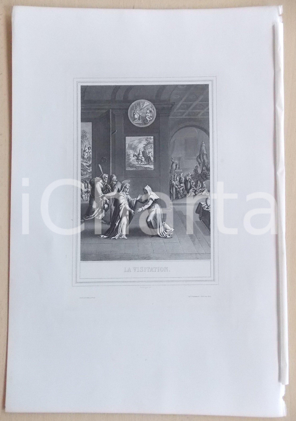 Stampa, bozzetto originale 1853 VIE DE N. S. JESUS CHRIST La Visitation Gravure 28 x 42 1
