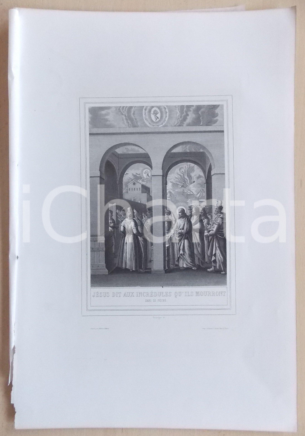 Stampa, bozzetto originale 1853 VIE DE JESUS CHRIST JÃ©sus dit aux incrÃ©dules ils mourront dans le pÃ©chÃ© 1
