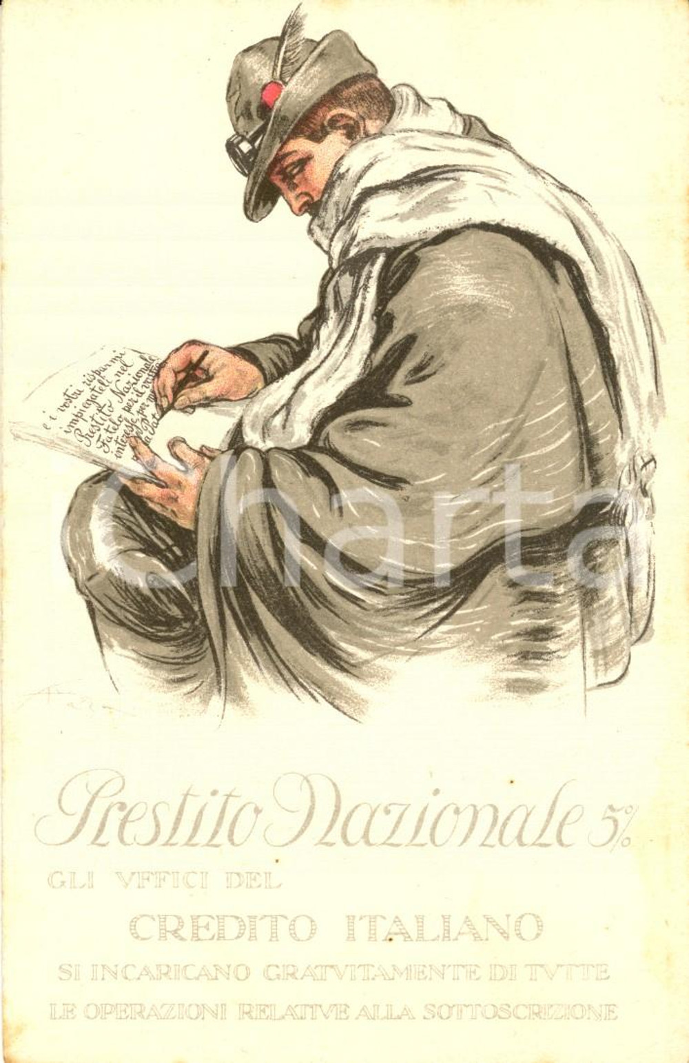 Cartolina originale da collezione 1917 ca WW1 Alpino Prestito CREDITO ITALIANO Cartolina ill. MAZZA FP NV 1