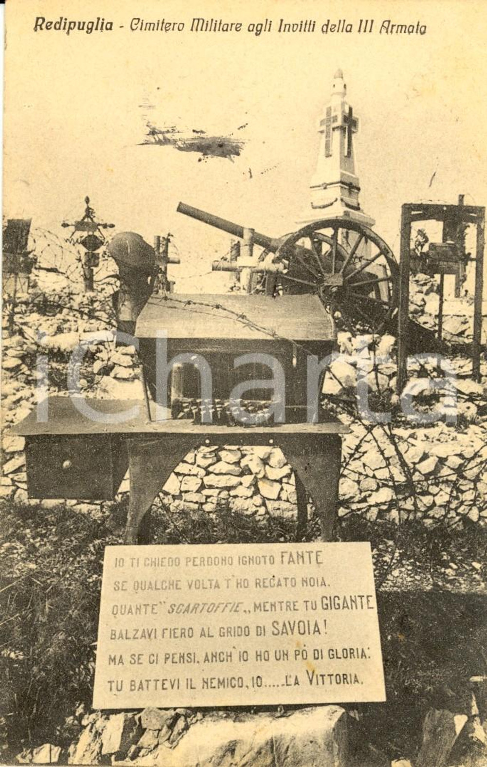 Cartolina originale da collezione 1929 FOGLIANO REDIPUGLIA GO Cimitero Militare Invitti III Armata Cartolina VG 1