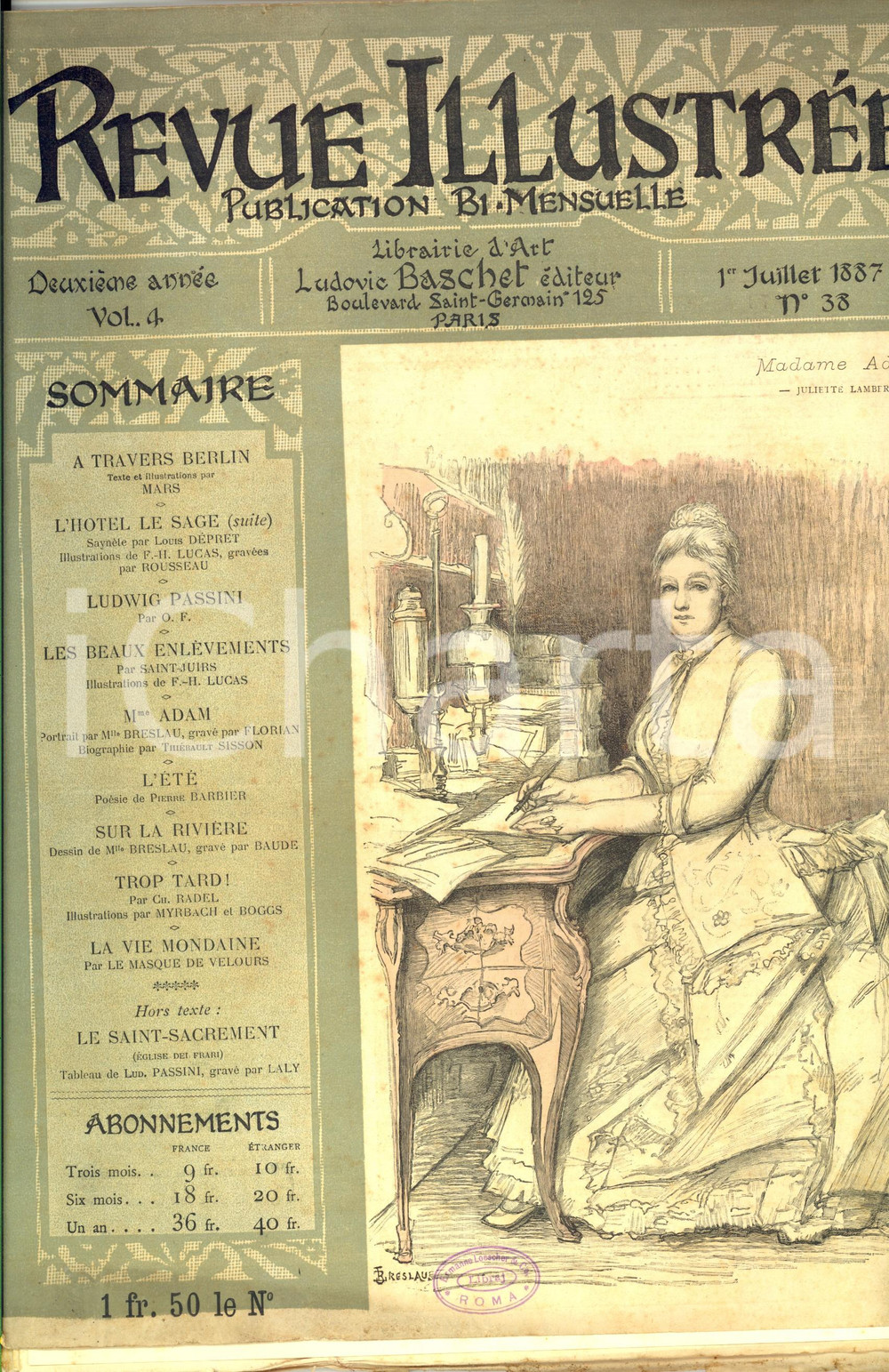 Giornale, rivista storica 1887 REVUE ILLUSTREE A travers Berlin  Ludwig PASSINI AnnÃ©e II nÂ° 38 1