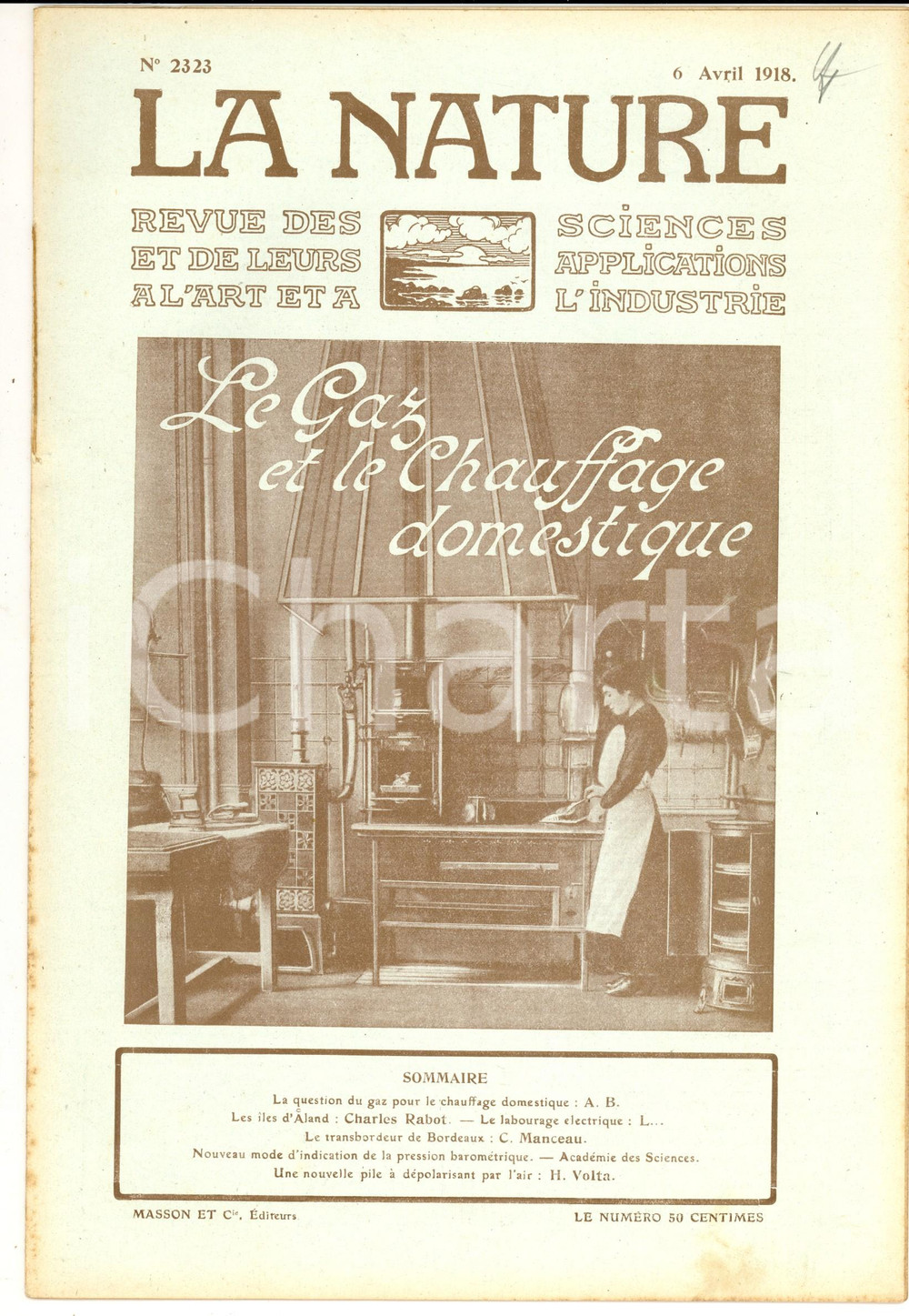 Giornale, rivista storica 1918 LA NATURE Gaz et chauffage domestique Revue ILLUSTREE nÂ° 2323 1