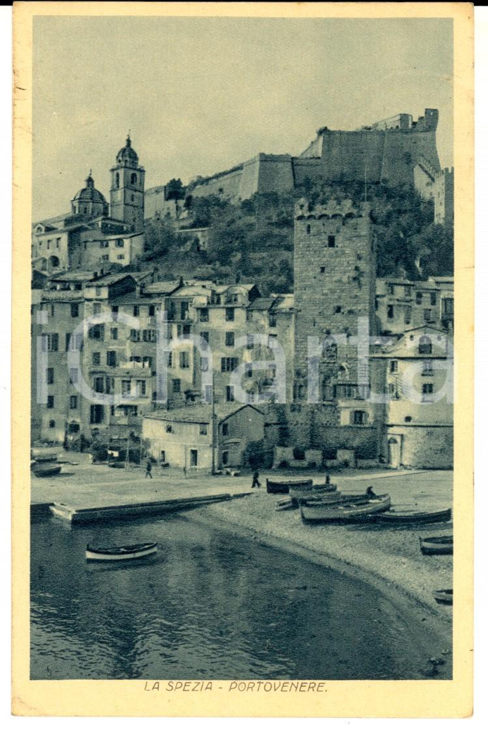 Cartolina originale da collezione 1935 PORTOVENERE SP Veduta marina con barche Cartolina ILLUSTRATA FP VG 1