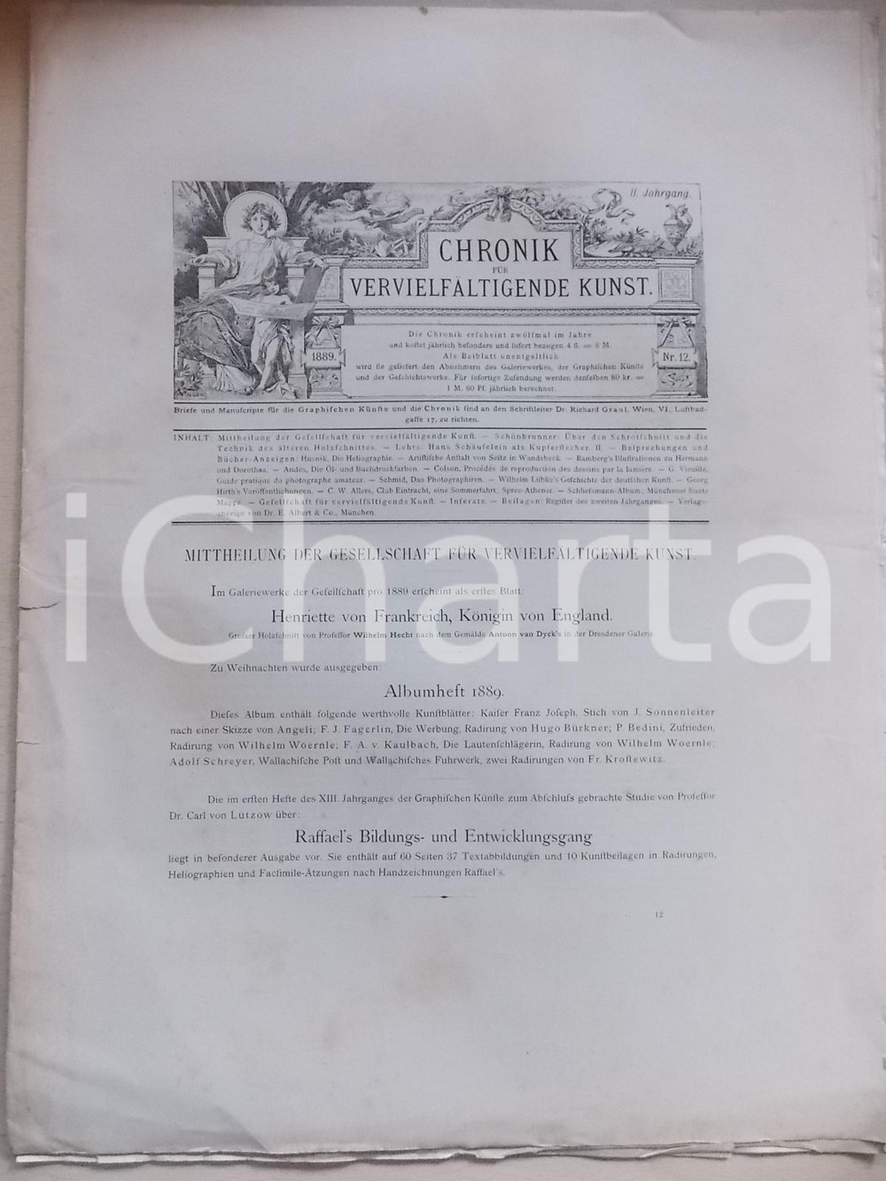 Giornale, rivista storica 1889 CRONIK fur VERVIELFALTIGENDE KUNST Hans SCHAUFELEIN nÂ° 12 1