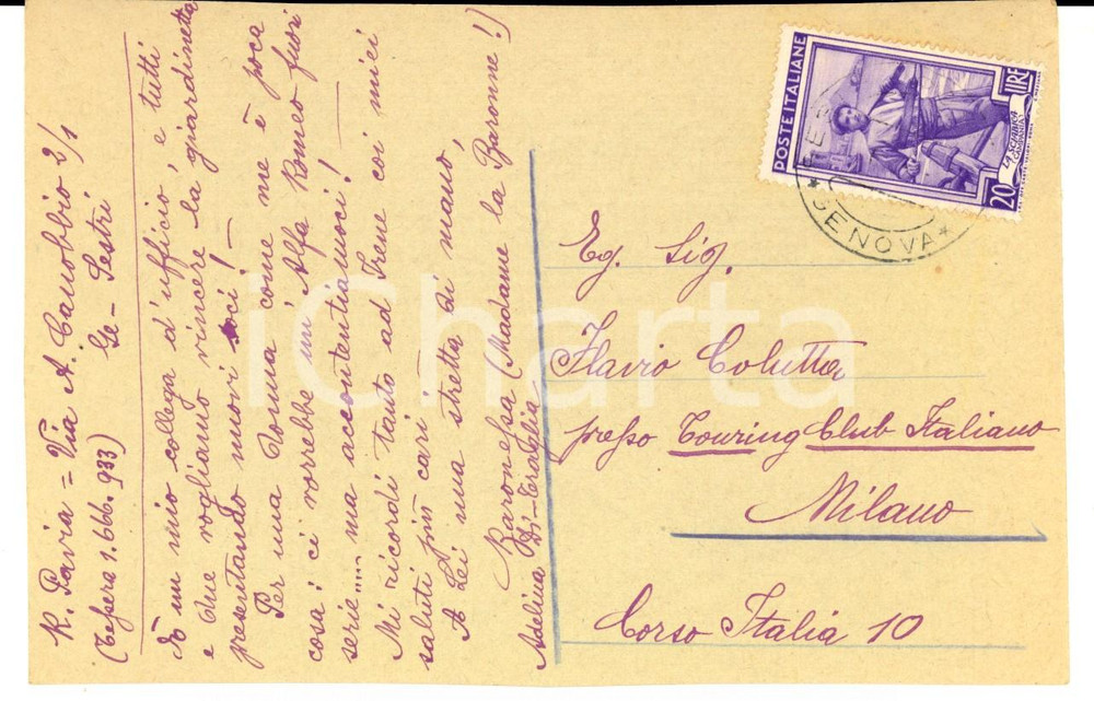 Autografo originale 1951 GENOVA PEGLI Baronessa Adelina DI TRAGLIA in concorso per un automobile 1