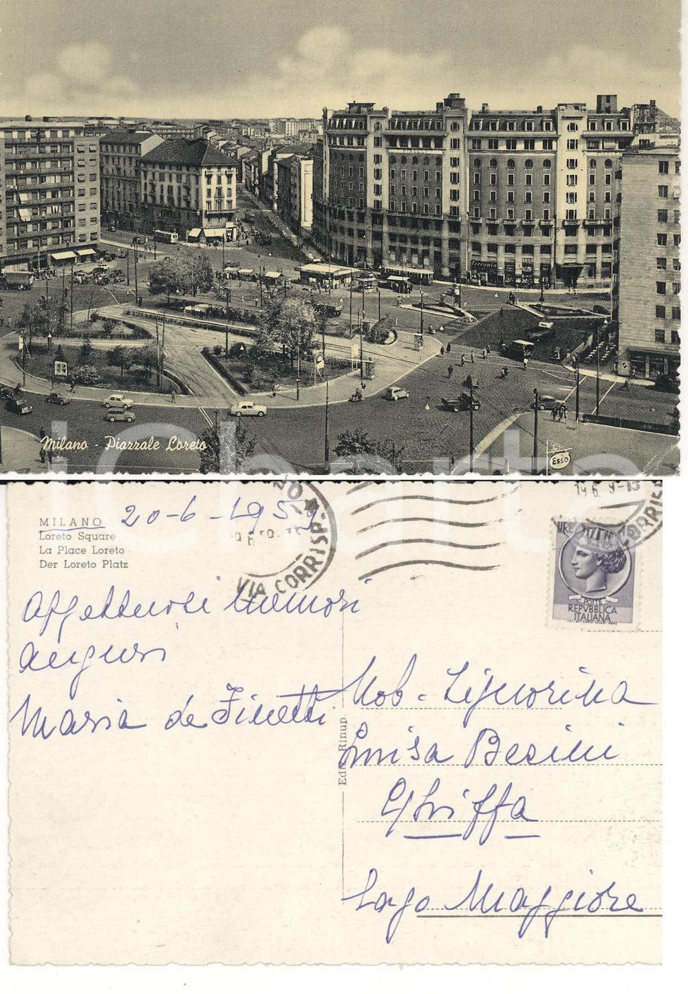 Autografo originale 1959 MILANO Piazzale Loreto Cartolina Maria DE FINETTI a Luisa BESINI FG VG 1