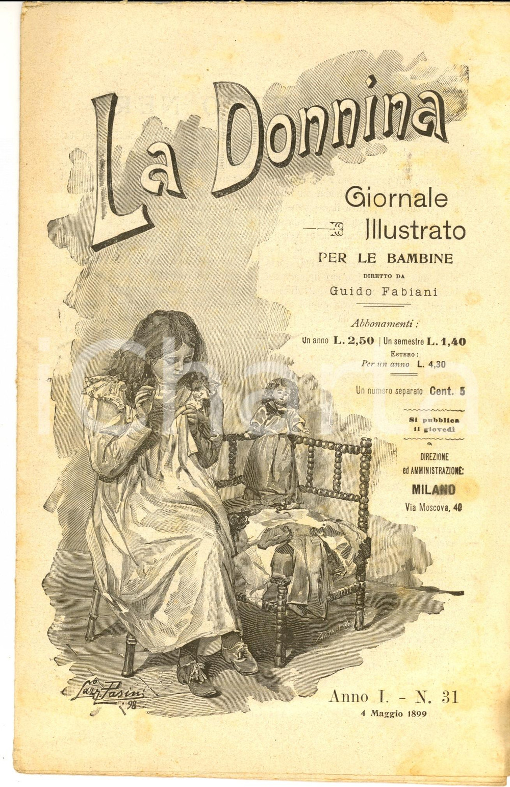 Giornale, rivista storica 1899 LA DONNINA Giornale per bambine  Il maestro malato Anno 1 nÂ° 31 1