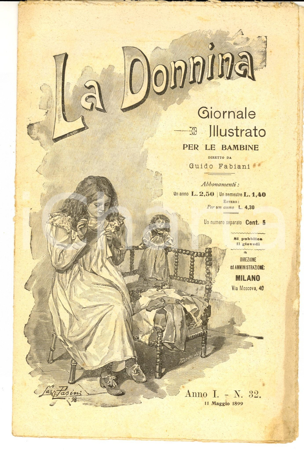 Giornale, rivista storica 1899 LA DONNINA Giornale per bambine  Paoluccio Anno 1 nÂ° 32 1