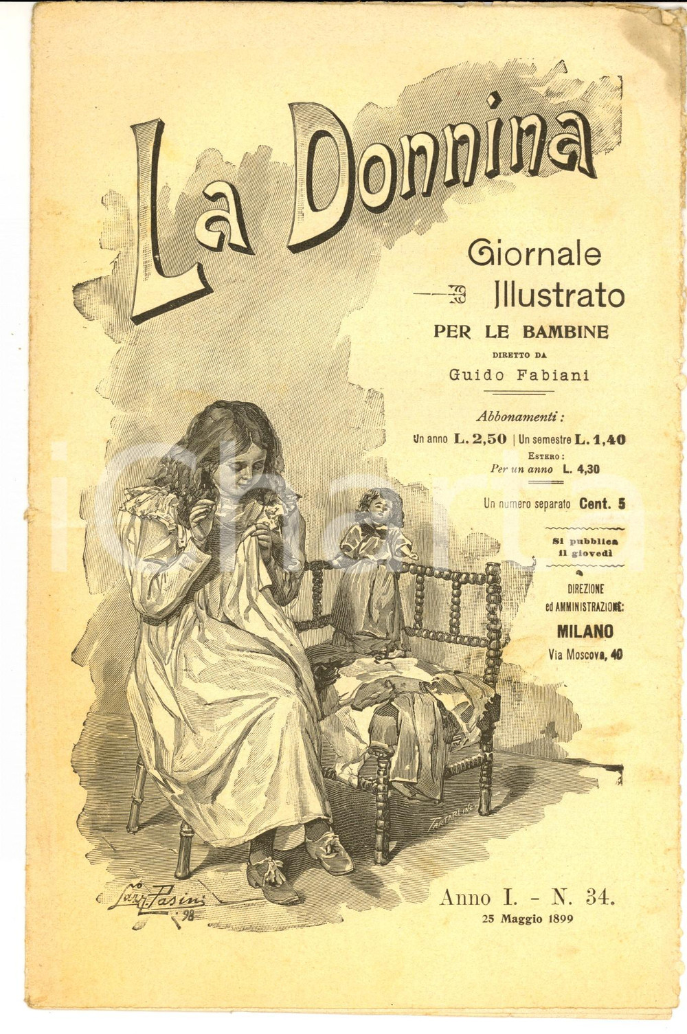 Giornale, rivista storica 1899 LA DONNINA Giornale per bambine  Non li toccare! Anno 1 nÂ° 34 1
