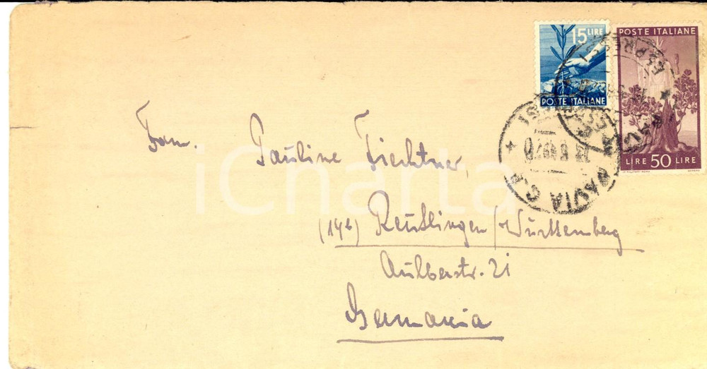 Cartolina originale da collezione 1949 STORIA POSTALE REPUBBLICA Busta affrancatura mista L. 15 + L. 50 1