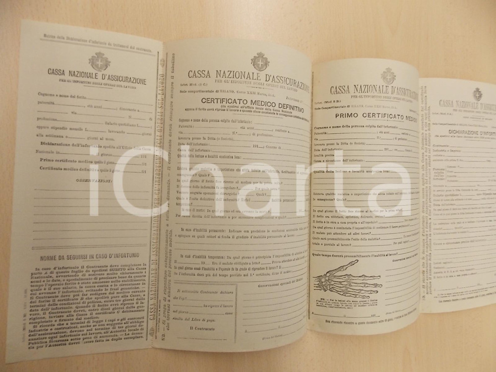 Documento originale, autentico 1910 CASSA NAZIONALE D ASSICURAZIONE infortuni operai Modulo non compilato 2 1