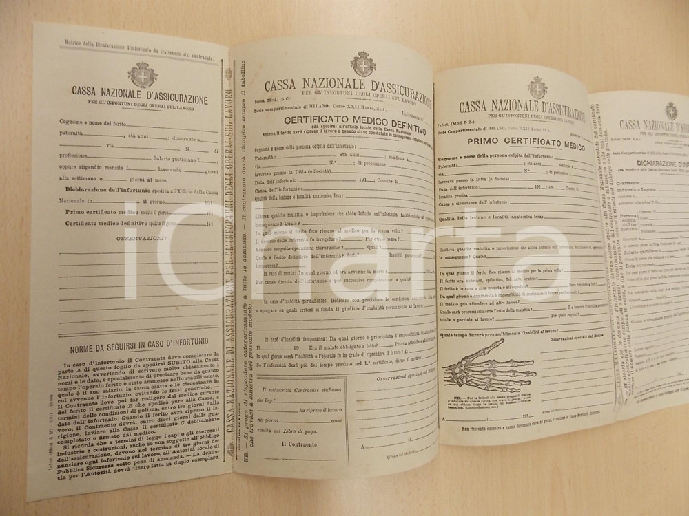 Documento originale, autentico 1910 CASSA NAZIONALE D ASSICURAZIONE infortuni operai Modulo non compilato 3 1