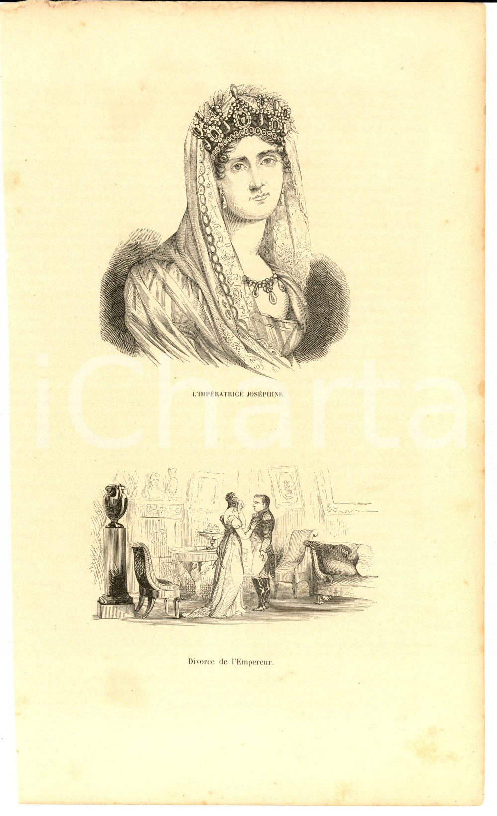 Stampa, bozzetto originale 1850 ca Impératrice Josephine  Divorce de l Empereur Stampa NAPOLEONICA 17x27 1