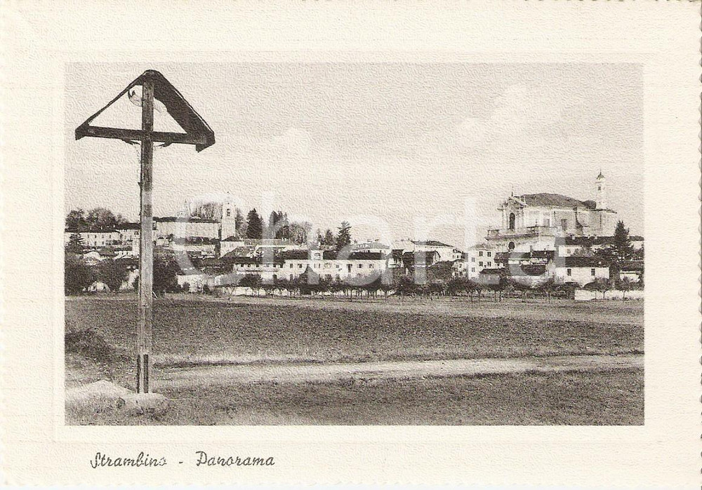 Cartolina originale da collezione 1950 ca STRAMBINO TO Panorama con Croce e Chiesa Parrocchiale Cartolina FG NV 1