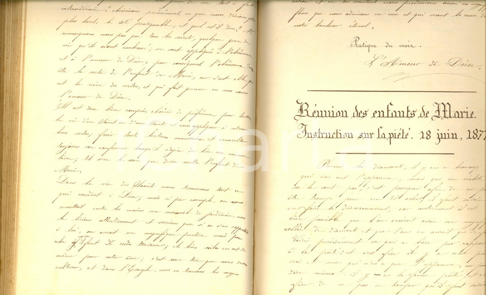 Documento originale, autentico 18501886 PARIS Registre ASSOCIATION DES ENFANTS DE MARIE Volume 400 pp. RARE 1