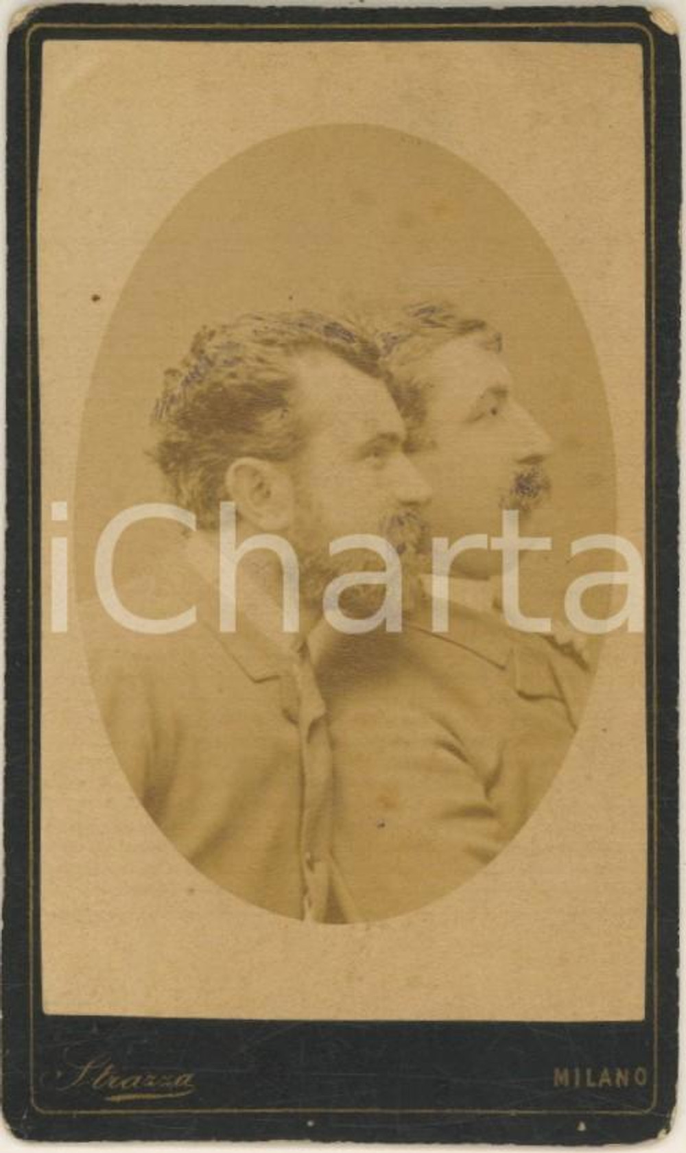 Fotografia d epoca originale 1880 ca MILANO Ritratto di due fratelli  Profilo  Foto A. STRAZZA CDV 1