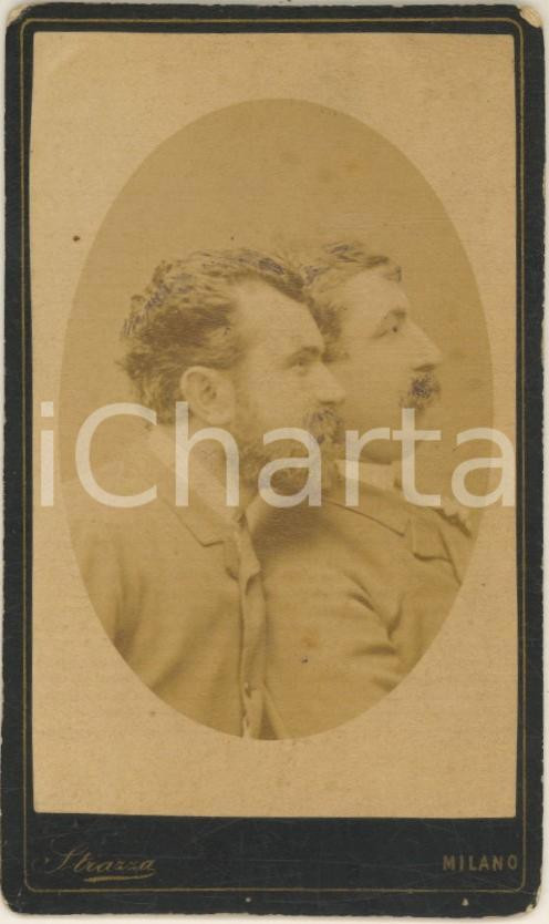 Fotografia d epoca originale 1880 ca MILANO Ritratto di due fratelli  Profilo  Foto A. STRAZZA CDV 1