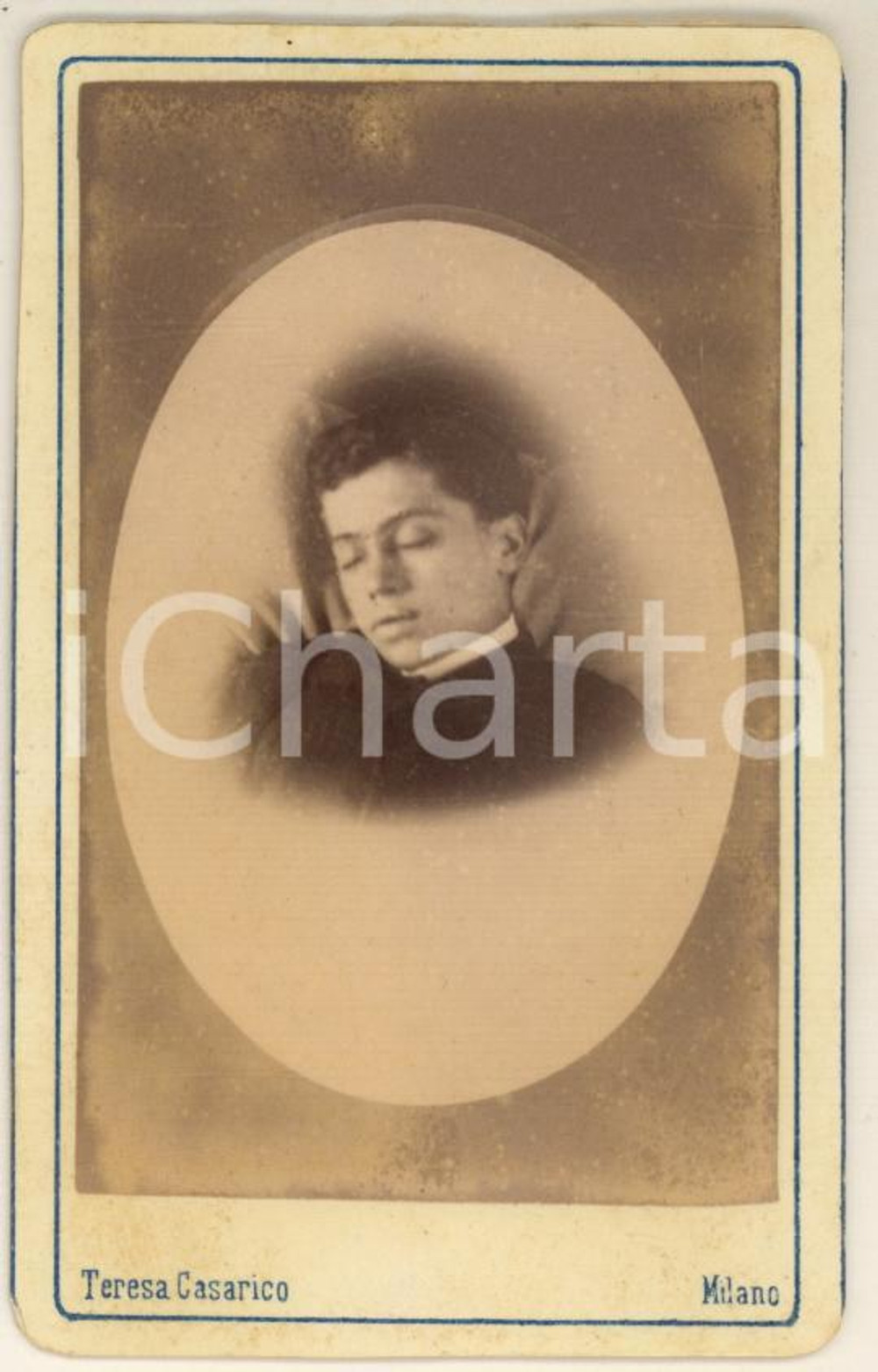 Fotografia d epoca originale 1870 ca MILANO Giovane seminarista  Ritratto POST MORTEM  Foto CASARICO CDV 1