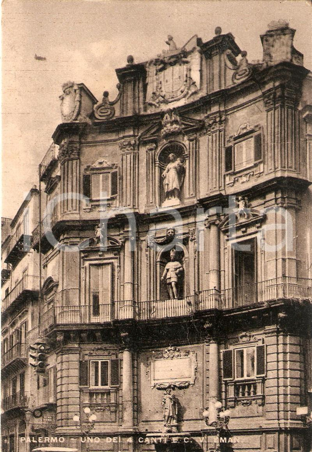 Cartolina originale da collezione 1941 PALERMO Particolare dei quattro canti e Corso Vittorio Emanuele Cartolina 1