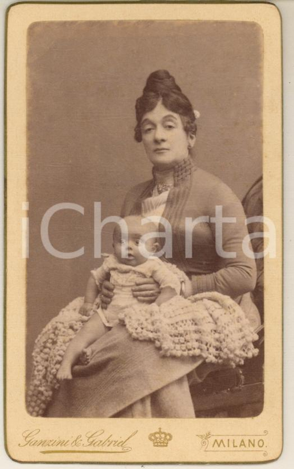 Fotografia d epoca originale 1880 ca MILANO Ritratto di madre e figlio  Foto GANZINI & GABRIEL  CDV 1