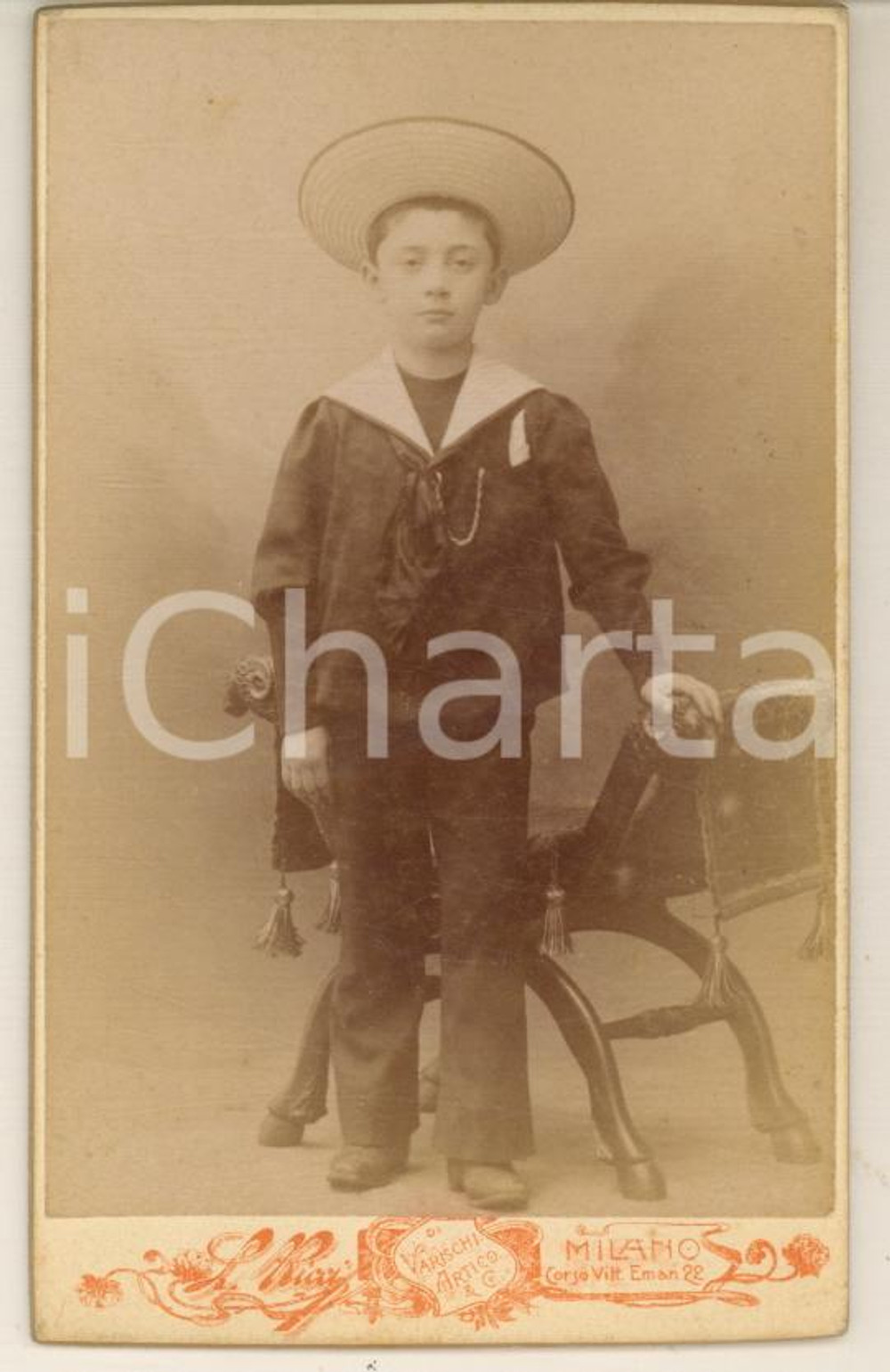 Fotografia d epoca originale 1880 ca MILANO Bambino vestito alla marinara  Ritratto  Foto L. RICCI CDV 1
