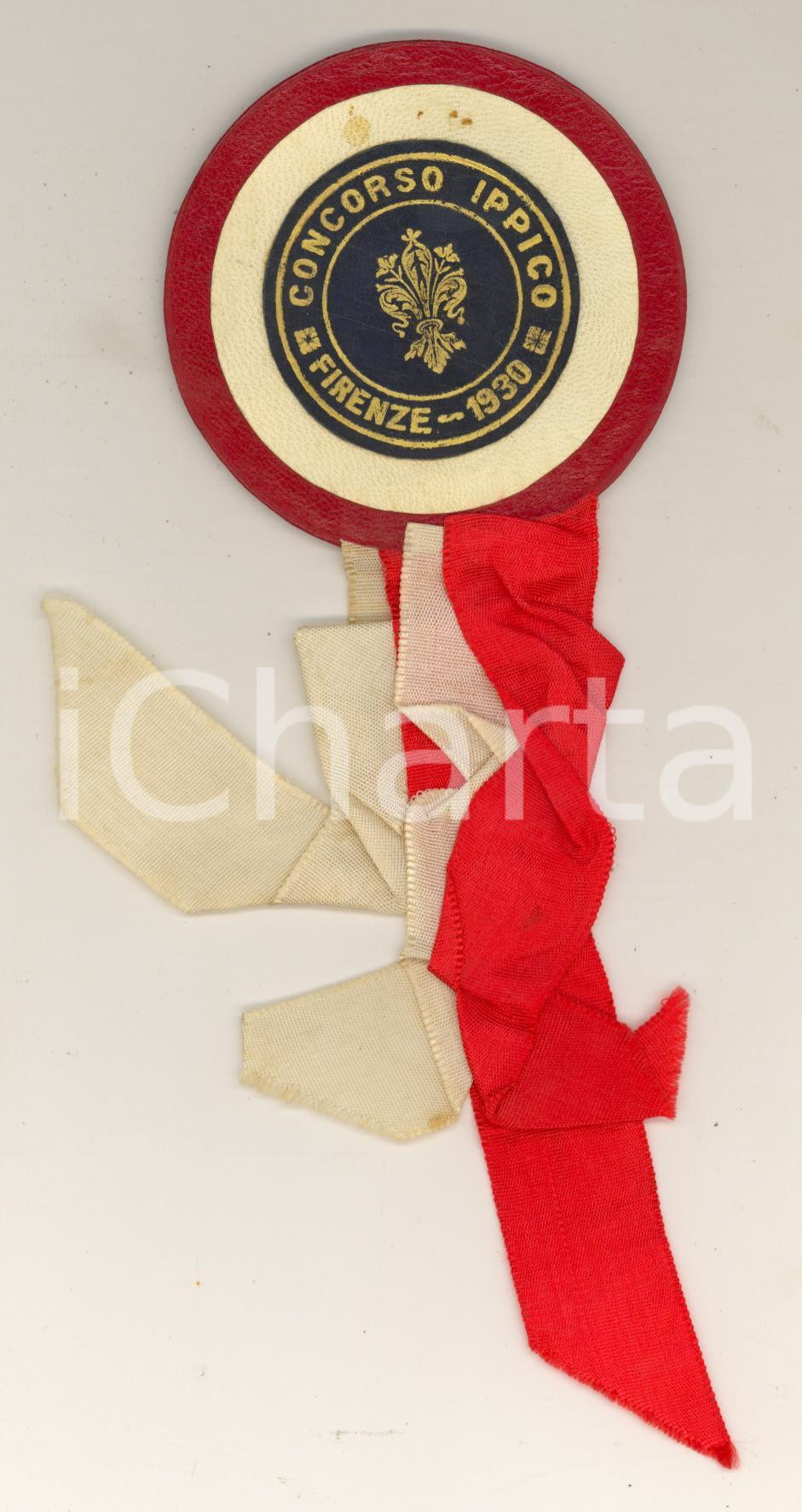 Oggetto da collezione cartaceo 1930 FIRENZE  Concorso ippico  Coccarda originale con nastri 1