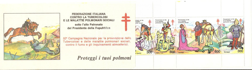 Oggetto da collezione cartaceo 1989 52 Campagna prevenzione TUBERCOLOSI San Giorgio e il drago  8 Erinnofili 1