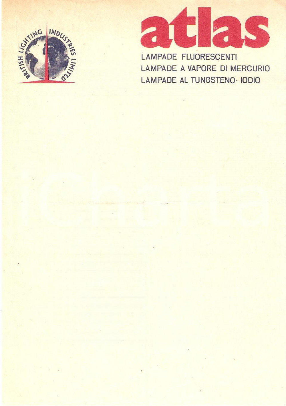 Materiale pubblicitario d’epoca 19667 BRITISH LIGHTING INDUSTRIES LIMITED Lampadine ATLAS Ricevuta 12x17 cm 1