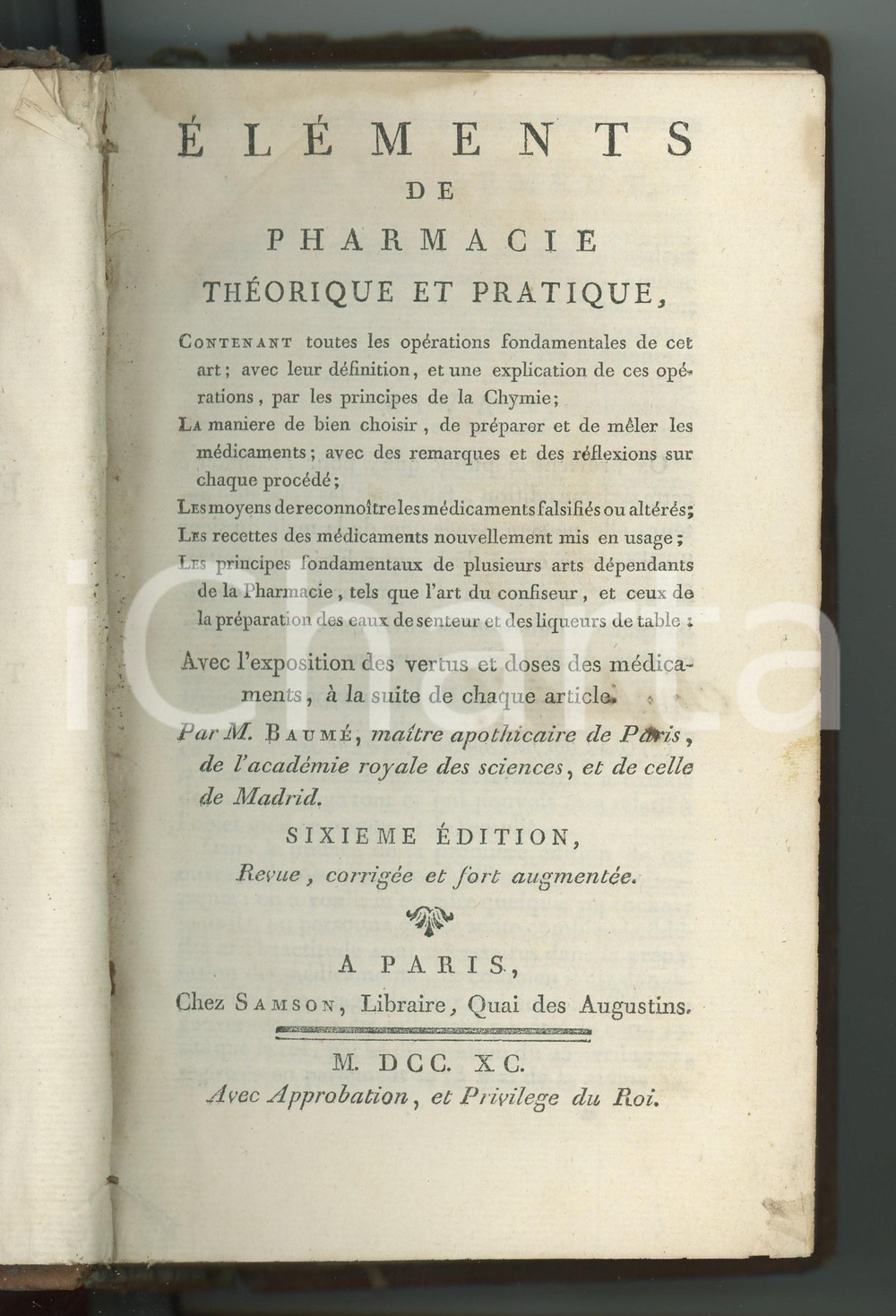 Libro, pubblicazione d epoca 1790 Antoine BAUMÃ‰ ElÃ©ments de pharmacie thÃ©orique VI Ã©dotion DANNEGGIATO 1