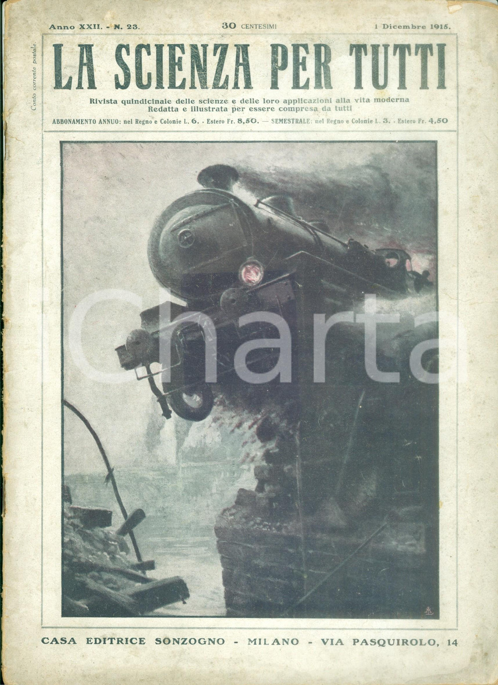 Giornale, rivista storica 1915 WW1 SCIENZA PER TUTTI Mostra locomotive PANAMAPACIFICO Rivista ILLUSTRATA 1