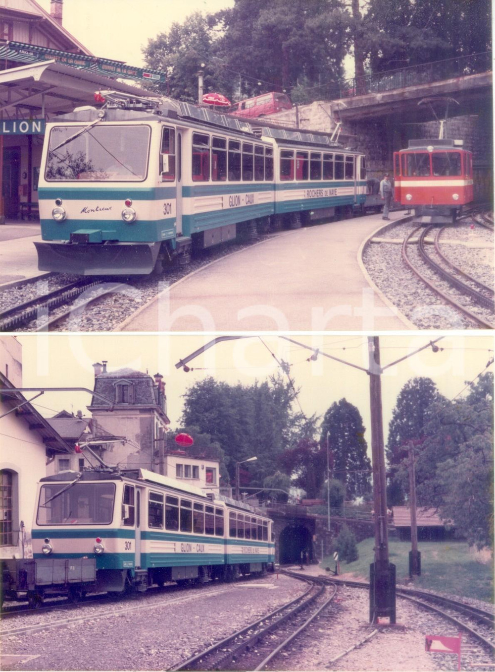 Fotografia d epoca originale 1975 ca SVIZZERA Ferrovia MONTREUX  GLION Locomotiva 301 Lotto 2 fotografie 1