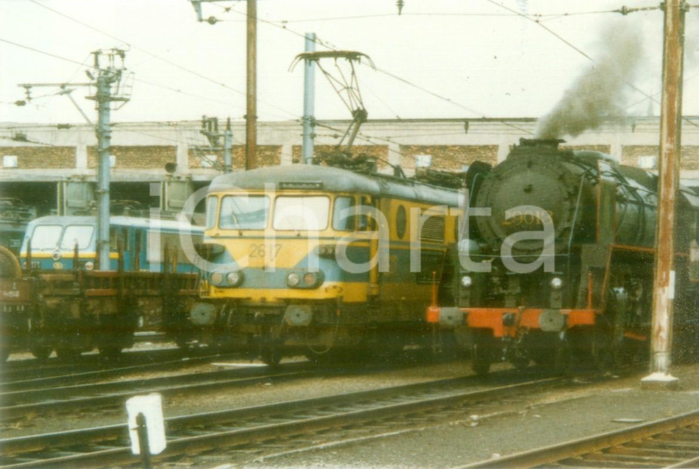 Fotografia d epoca originale 1985 BELGIAN RAILWAYS Electric locomotives  steam locomotive NMBS/SNCB Type 29 1