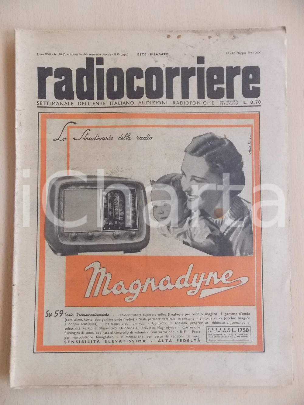 Giornale, rivista storica 1941 RADIOCORRIERE EIAR Giornata dell esercito vittorioso Radio MAGNADYNE 1