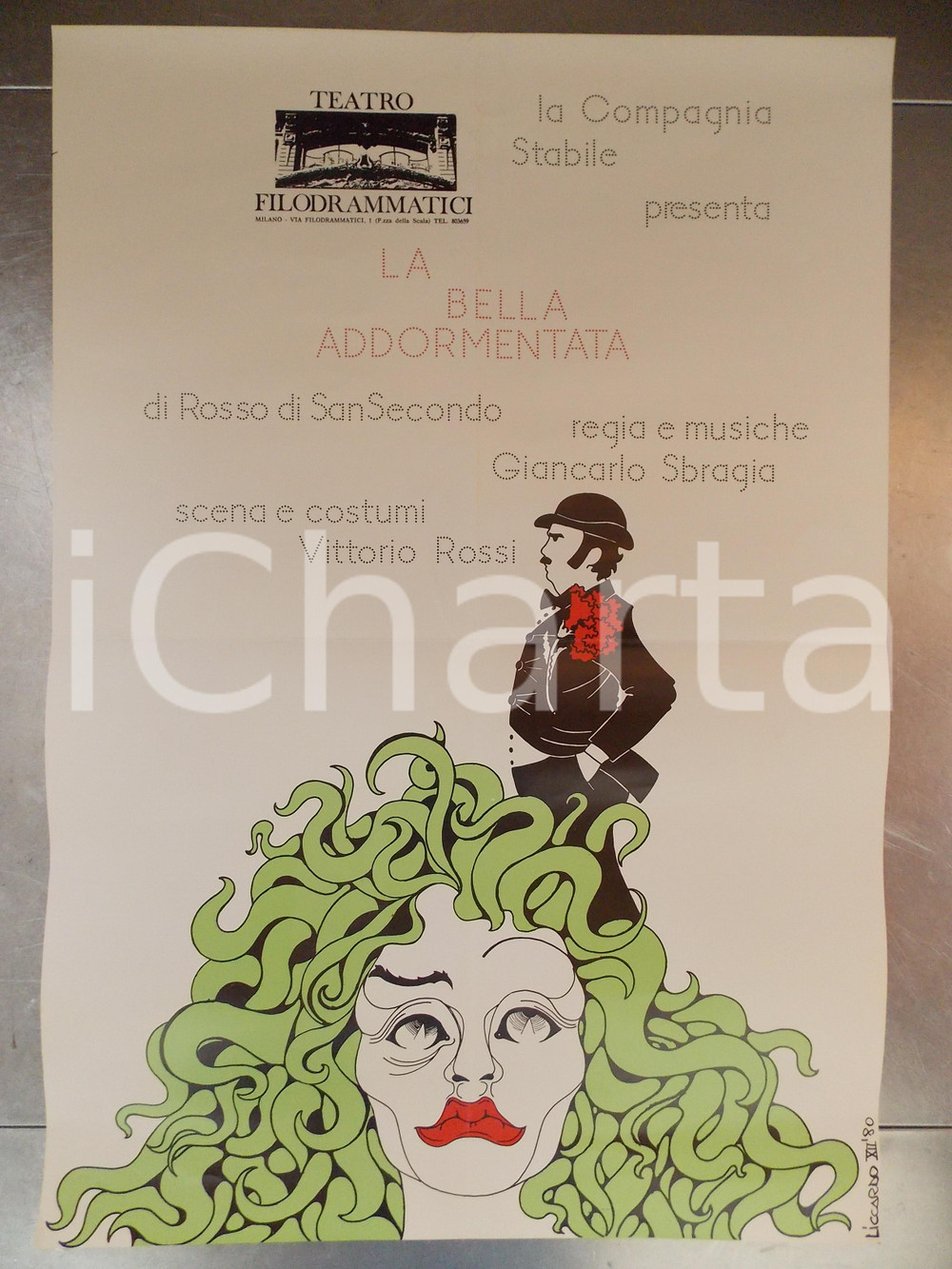 Materiale pubblicitario d’epoca 1980 MILANO TEATRO FILODRAMMATICI La bella addormentata Giancarlo SBRAGIA 1