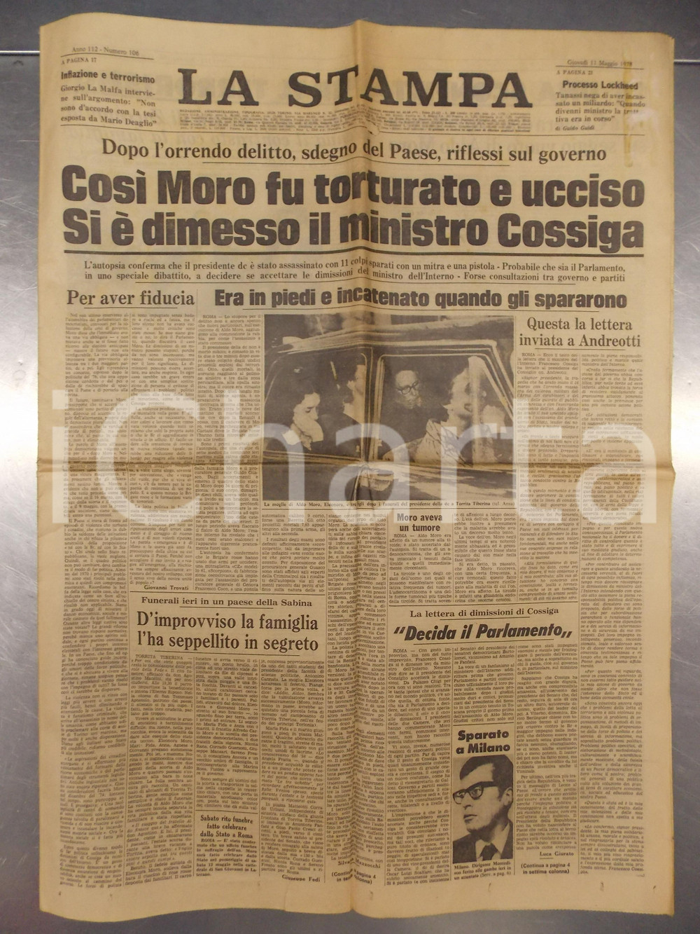Giornale, rivista storica 1978 LA STAMPA CosÃ¬ Aldo MORO fu torturato e ucciso  COSSIGA si dimette 1