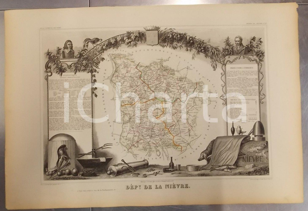 Stampa, bozzetto originale 1861 PARIS Atlas National de la France  illustré  Département de la NIEVRE 57 1