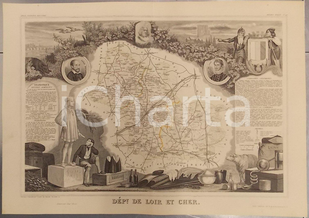 Stampa, bozzetto originale 1861 PARIS Atlas National de la France illustré Département LOIR ET CHER 40 2 1