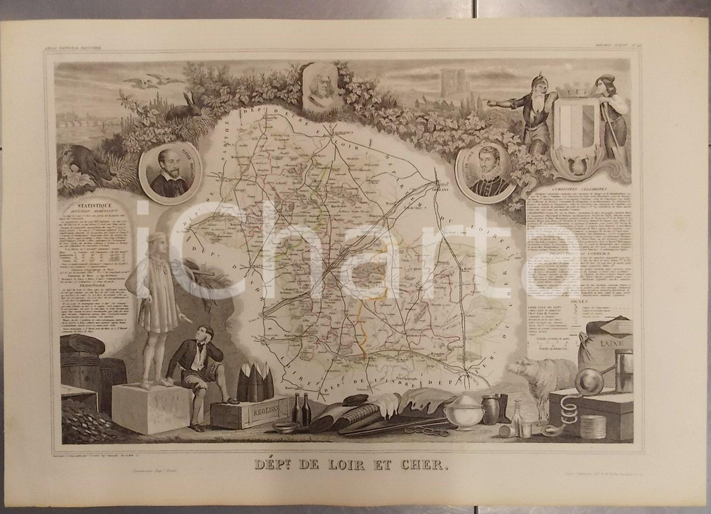 Stampa, bozzetto originale 1861 PARIS Atlas National de la France illustré Département  LOIR ET CHER 40 3 1