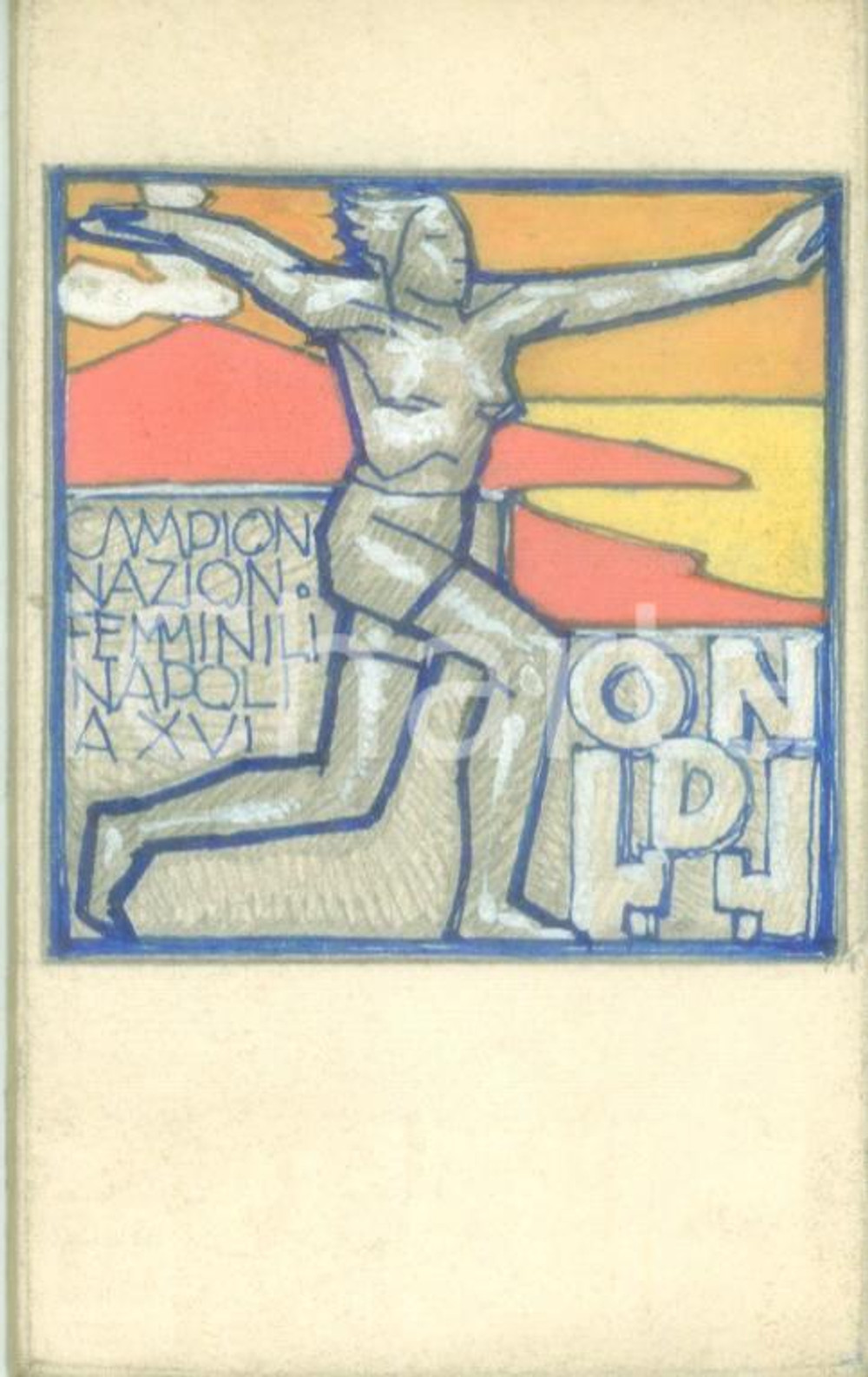 Stampa, bozzetto originale 1938 NAPOLI O.N.D. Campionati Nazionali Femminili Bozzetto DISEGNATO A MANO 1