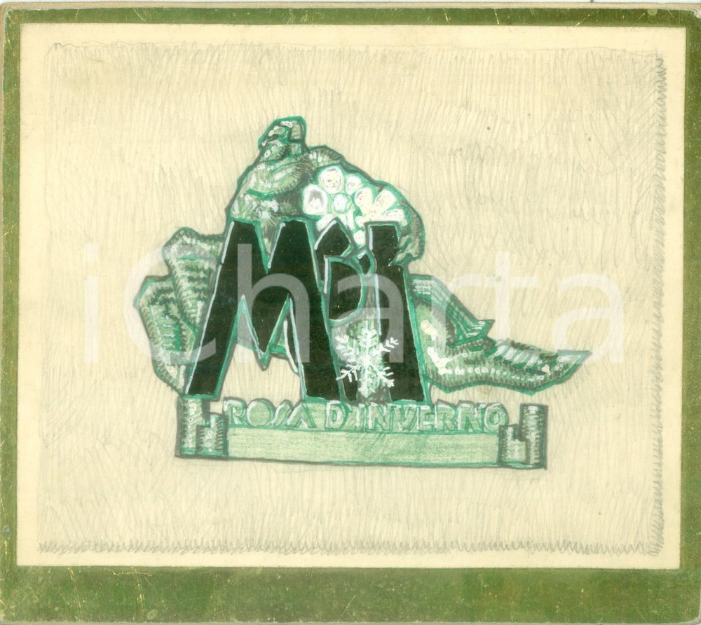 Stampa, bozzetto originale 1933 MILANO Gara motociclistica Rosa d Inverno Bozzetto DISEGNATO A MANO 1