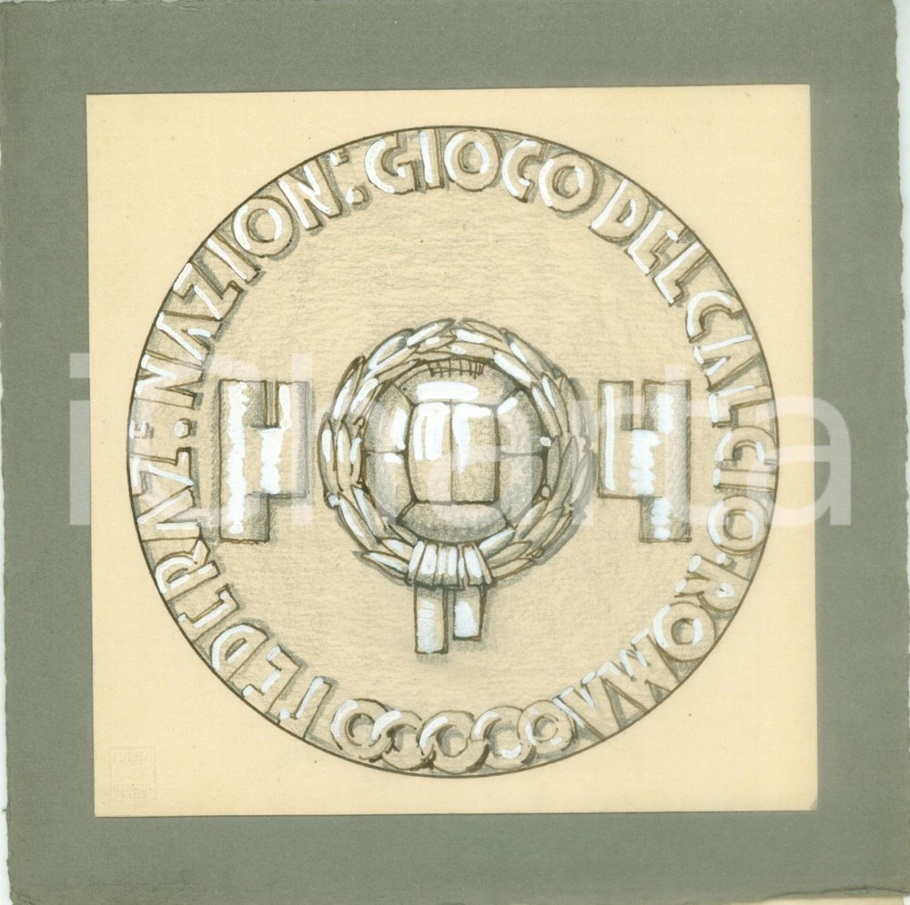 Stampa, bozzetto originale 1935 ca ROMA Federazione Nazionale Gioco Calcio FNGC Bozzetto DISEGNATO A MANO 1