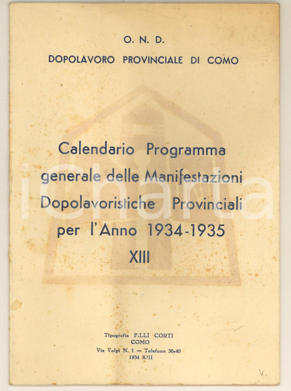 Libro, pubblicazione d epoca 1934 OND COMO Programma Manifestazioni Dopolavoro Provinciale 1