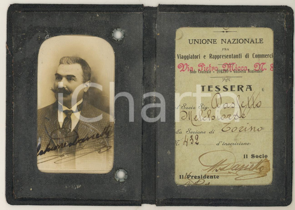Oggetto da collezione cartaceo 1920 ca TORINO Unione Rappresentanti  Tessera Melchiorre DASSETTO  Vera foto 1