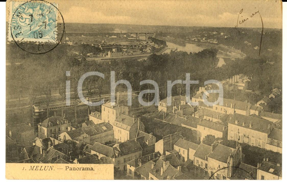 Cartolina originale da collezione 1905 MELUN FRANCE Panorama dall alto Cartolina VINTAGE 1