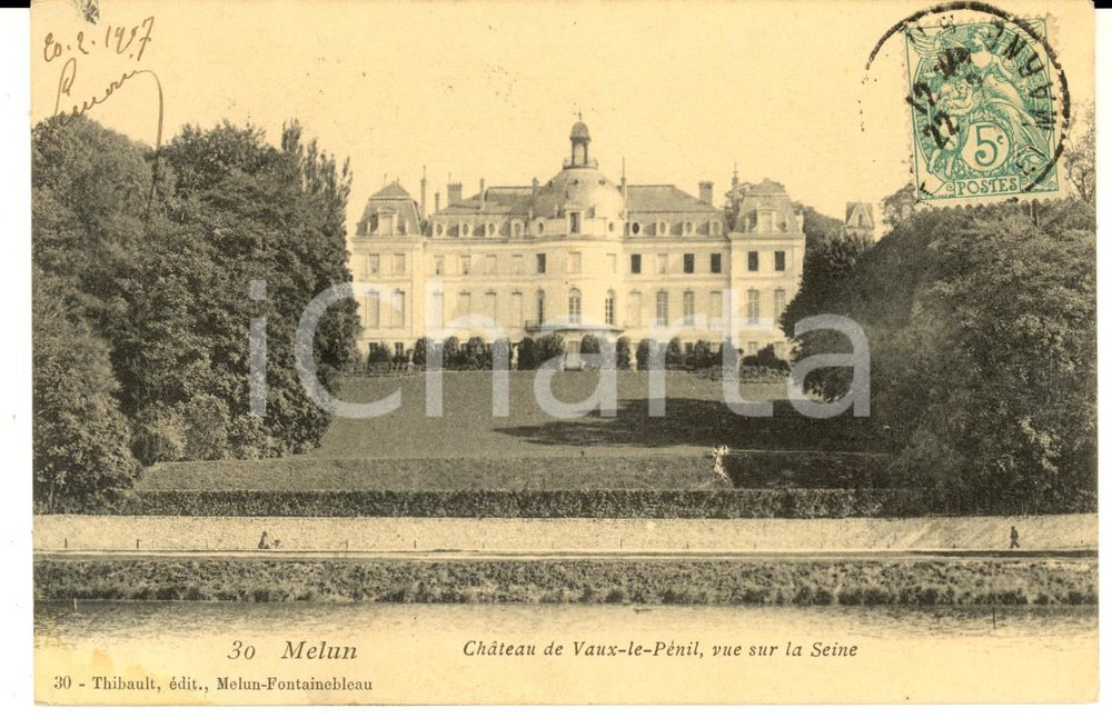 Cartolina originale da collezione 1907 MELUN FRANCE Chateau de VAUXLEPENIL Carte postale VINTAGE 1