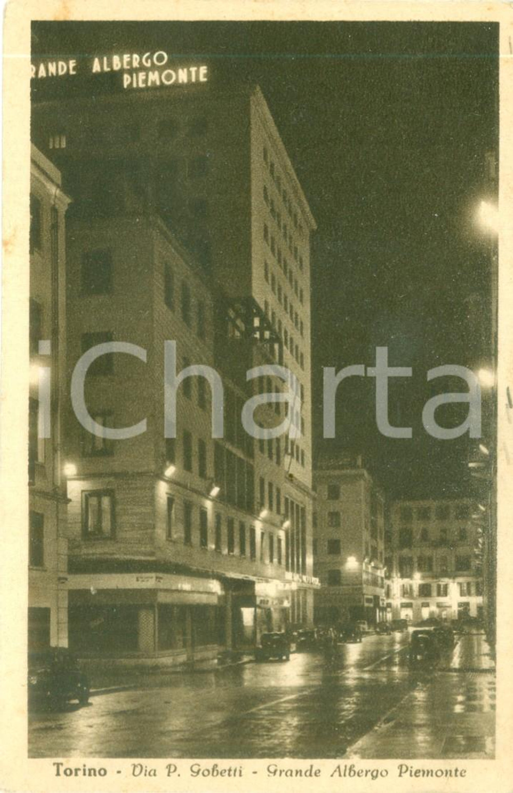Cartolina originale da collezione 1951 TORINO Grande Albergo PIEMONTE Via Pietro GOBETTI Cartolina FP VG 1
